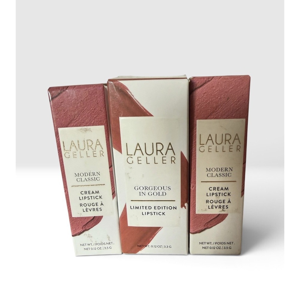 Laura Geller 3 Piece Lip Set 1 Ltd Gorgeous in Gold, 2 Classic Modern Lipsticks